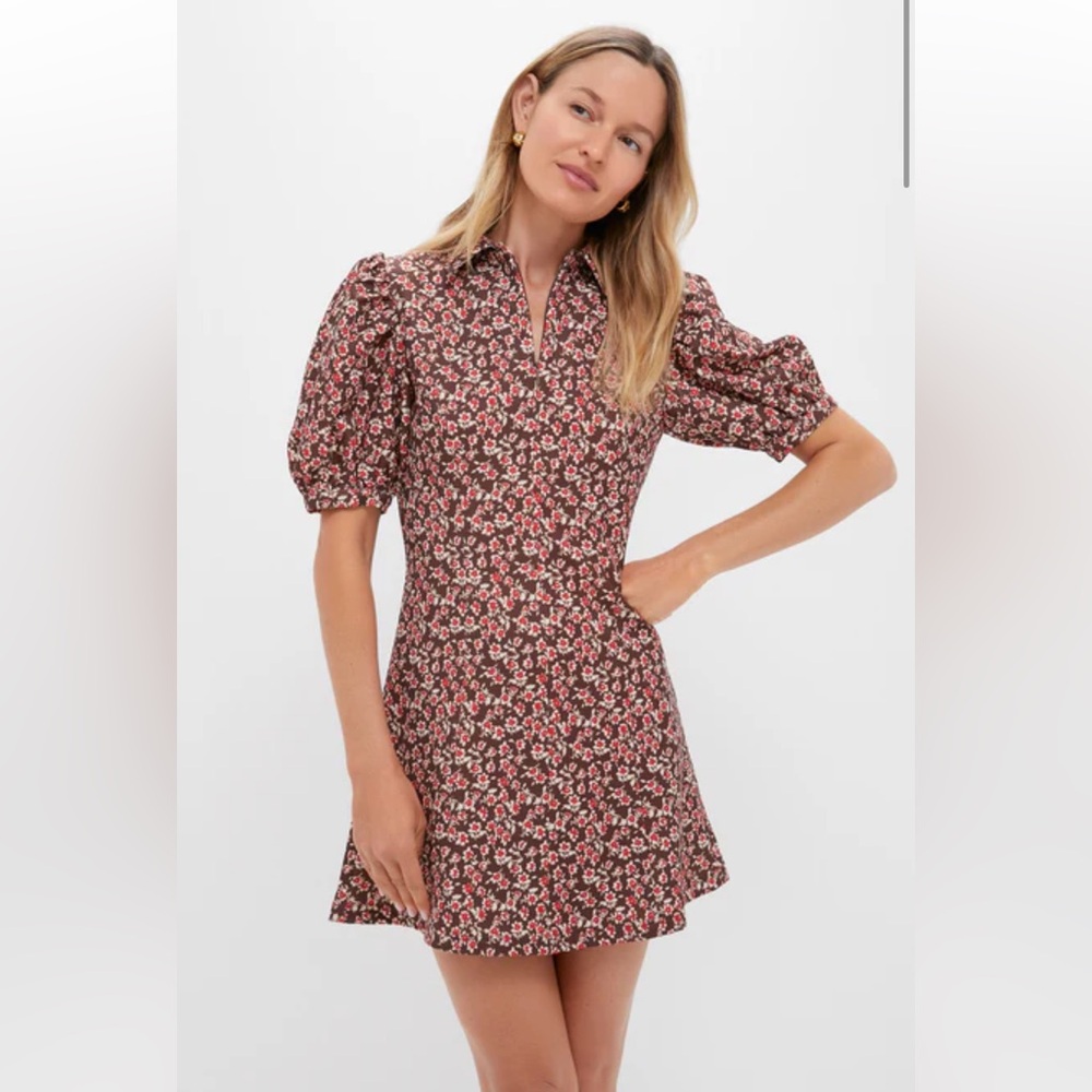 HYACINTH HOUSE
Brown & Red Floral Corduroy Front Zip Mini Dress